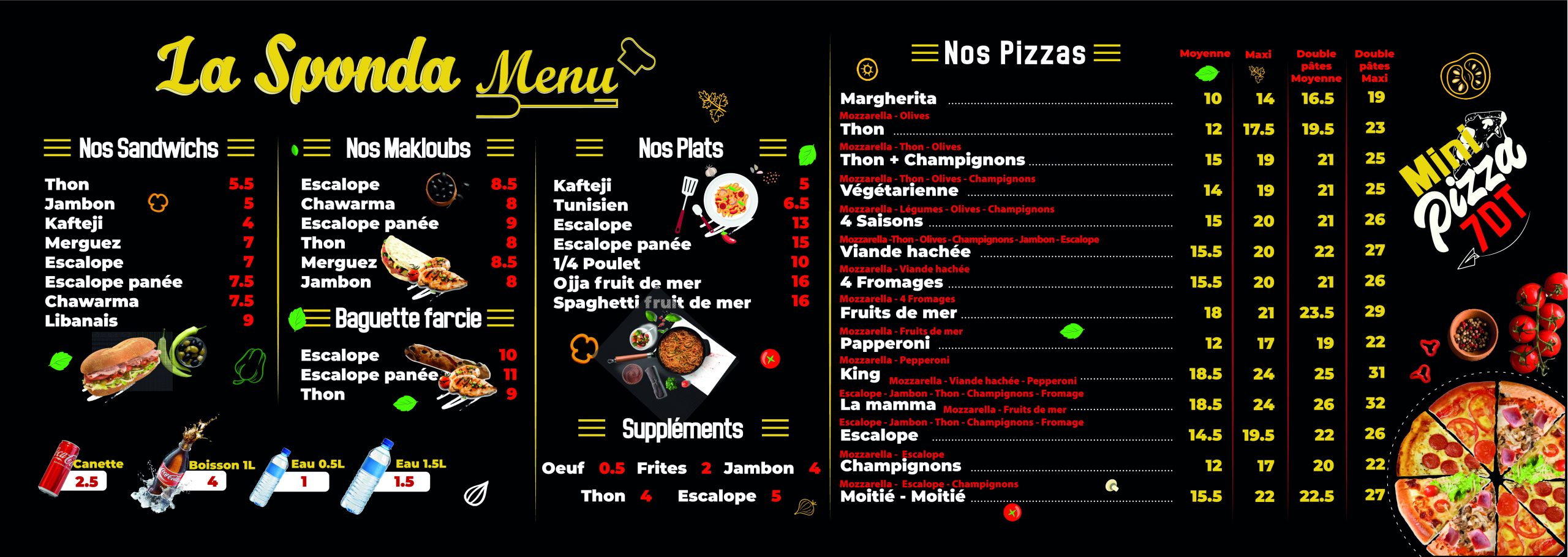 Menu de restauration La Sponda